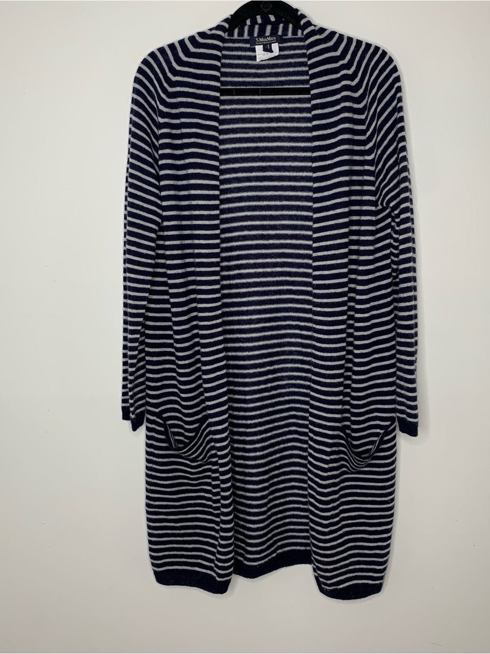 MaxMara Navy and White Striped Open-Front Cardigan